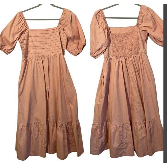 Baevely Size M Dusty Pink Puff Sleeve Midi Dress Regency‎ Cottagecore Coquette - Picture 1 of 11